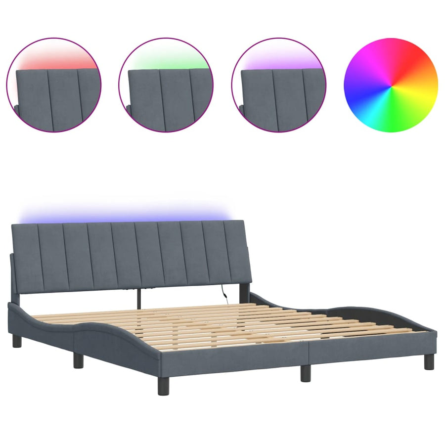 Bedframe Met Led-Verlichting Fluweel Donkergrijs 180X200 Cm