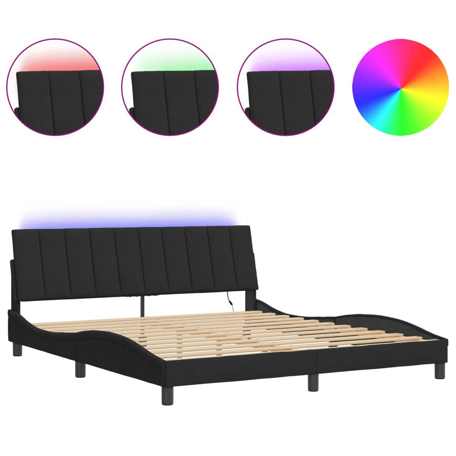 Bedframe Met Led-Verlichting Fluweel Zwart 180X200 Cm