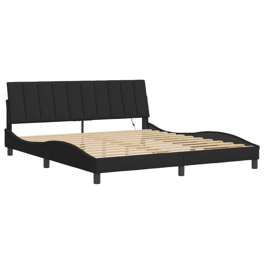 Bedframe Met Led-Verlichting Fluweel Zwart 180X200 Cm