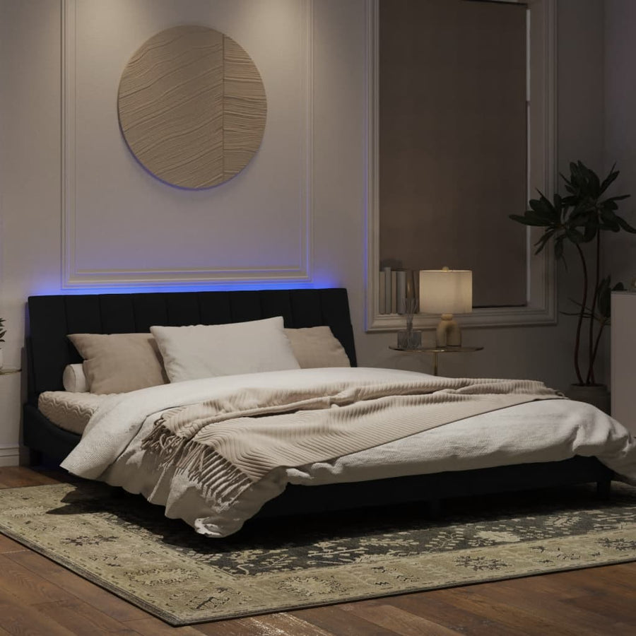 Bedframe Met Led-Verlichting Fluweel Zwart 180X200 Cm