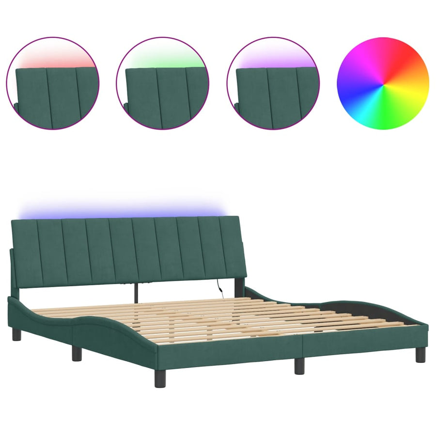 Bedframe Met Led-Verlichting Fluweel 180 x 200 cm Donkergroen