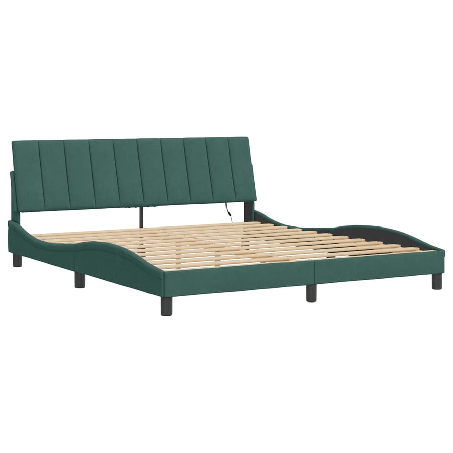 Bedframe Met Led-Verlichting Fluweel 180 x 200 cm Donkergroen