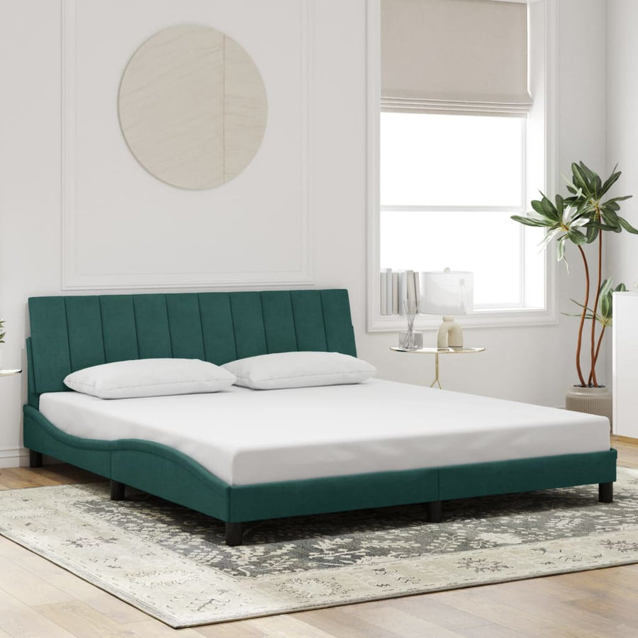 Bedframe Met Led-Verlichting Fluweel 180 x 200 cm Donkergroen