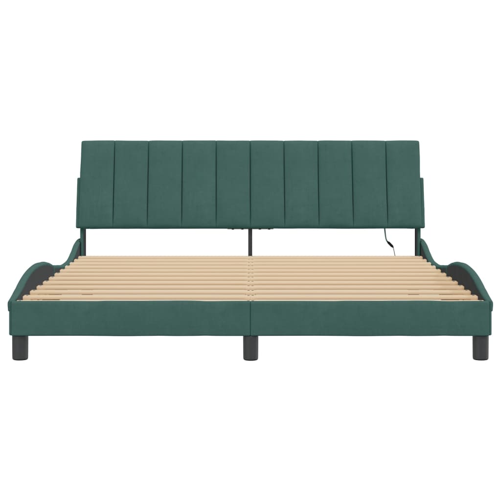 Bedframe Met Led-Verlichting Fluweel 180 x 200 cm Donkergroen