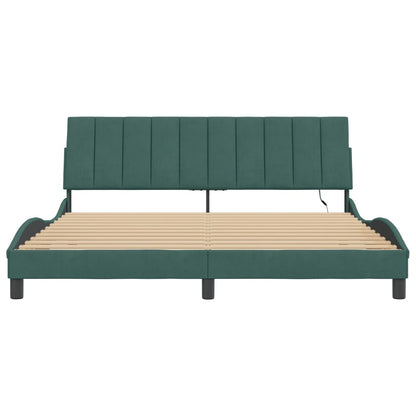 Bedframe Met Led-Verlichting Fluweel 180 x 200 cm Donkergroen