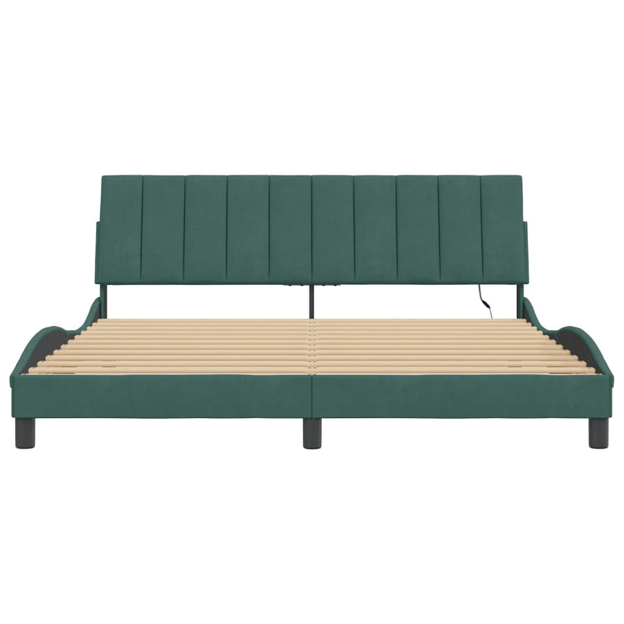 Bedframe Met Led-Verlichting Fluweel 180 x 200 cm Donkergroen