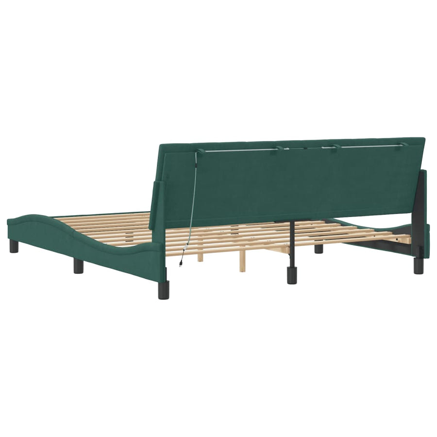 Bedframe Met Led-Verlichting Fluweel 180 x 200 cm Donkergroen