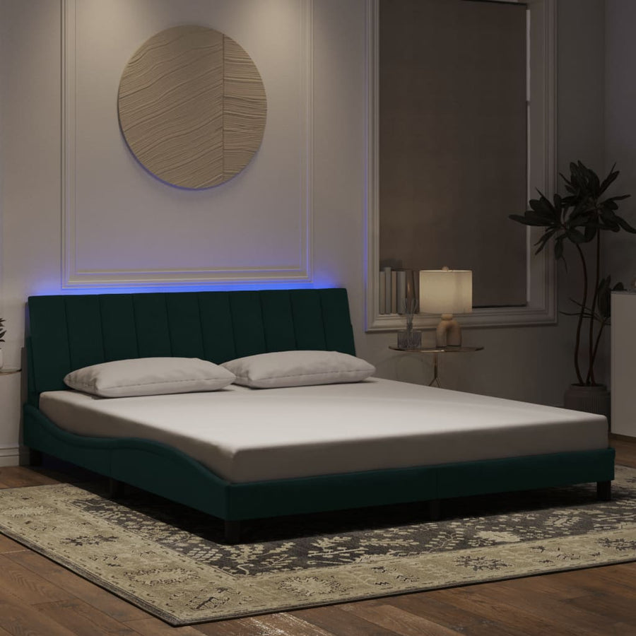Bedframe Met Led-Verlichting Fluweel 180 x 200 cm Donkergroen