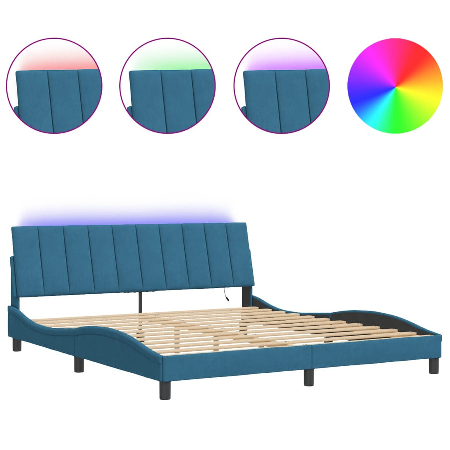Bedframe met LED-verlichting fluweel blauw 180x200 cm