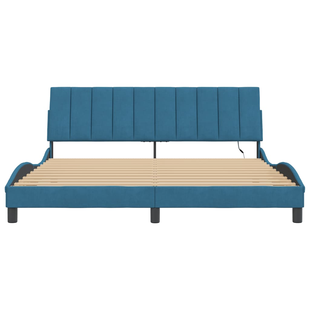 Bedframe met LED-verlichting fluweel blauw 180x200 cm