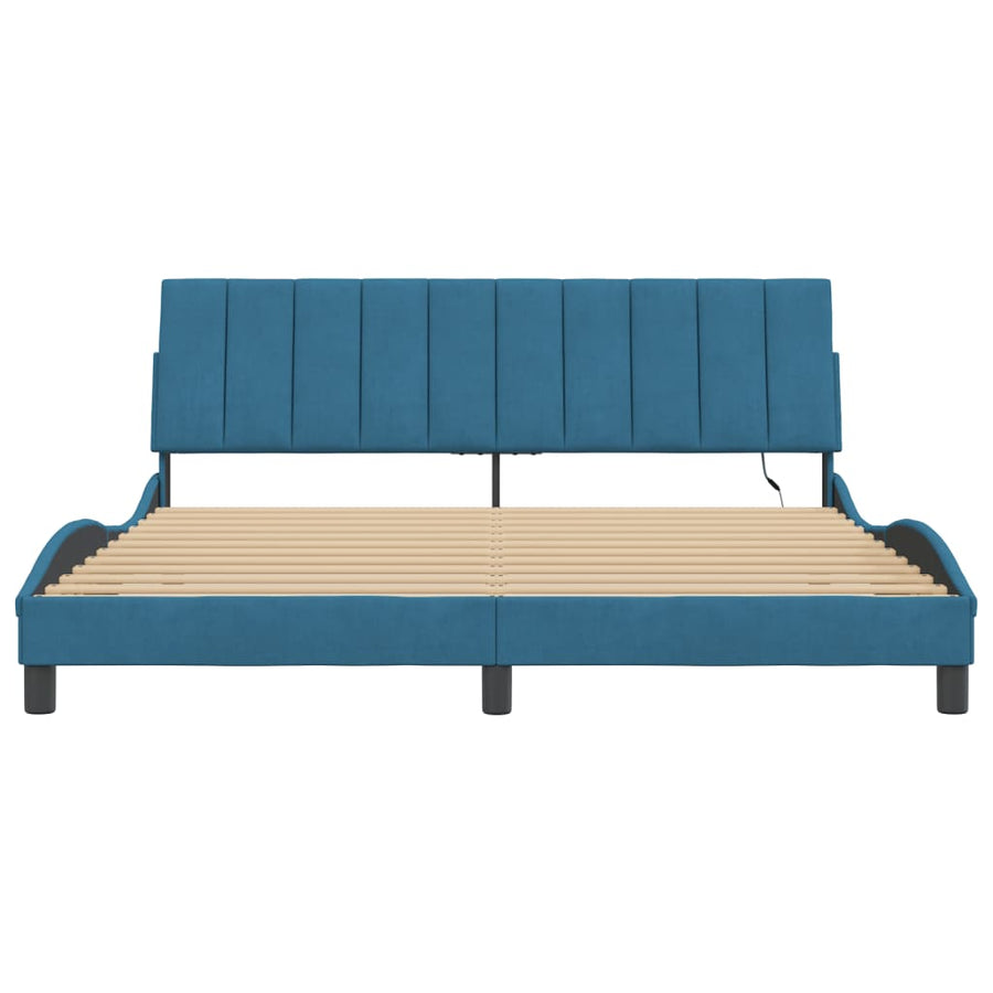 Bedframe met LED-verlichting fluweel blauw 180x200 cm