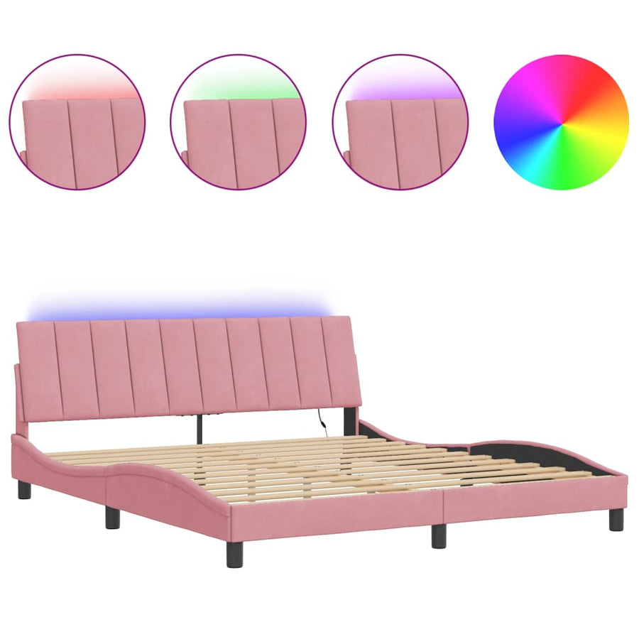 Bedframe Met Led-Verlichting Fluweel 180 x 200 cm Roze