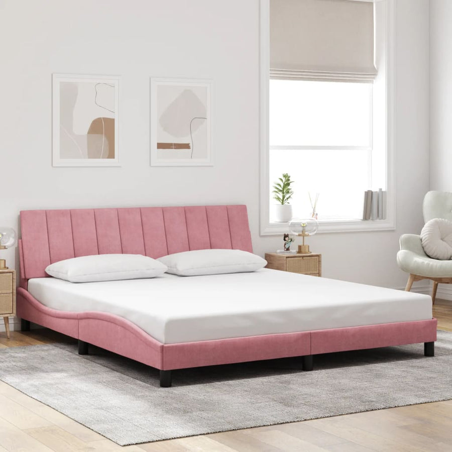 Bedframe Met Led-Verlichting Fluweel 180 x 200 cm Roze