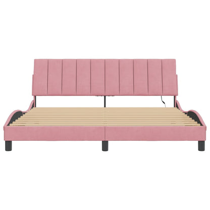 Bedframe Met Led-Verlichting Fluweel 180 x 200 cm Roze