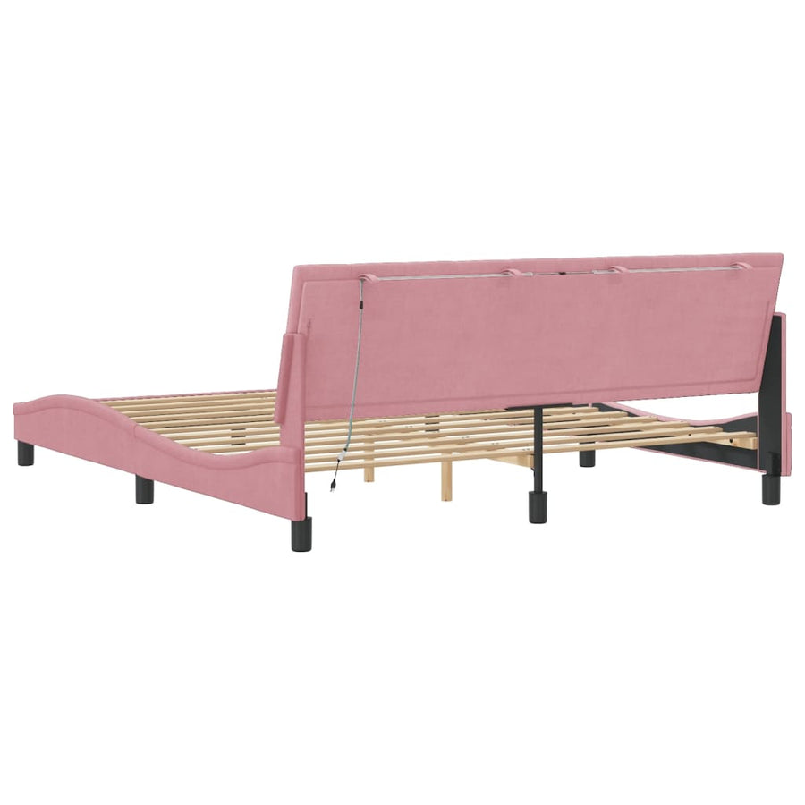 Bedframe Met Led-Verlichting Fluweel 180 x 200 cm Roze