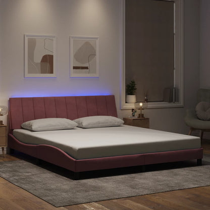 Bedframe Met Led-Verlichting Fluweel 180 x 200 cm Roze