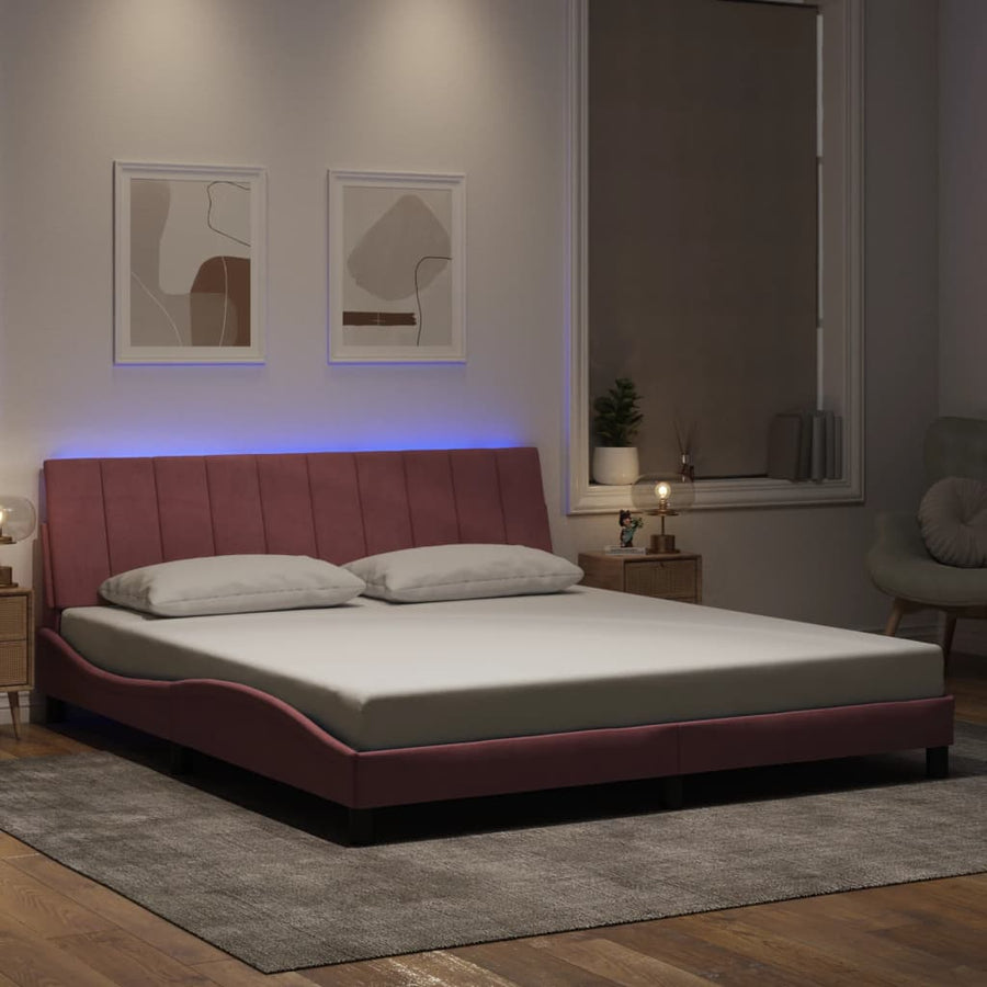 Bedframe Met Led-Verlichting Fluweel 180 x 200 cm Roze
