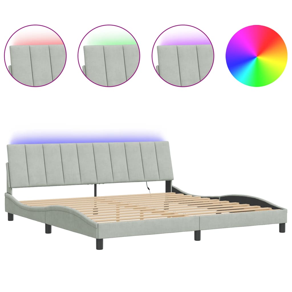 Bedframe Met Led-Verlichting Fluweel 200 x 200 cm Lichtgrijs