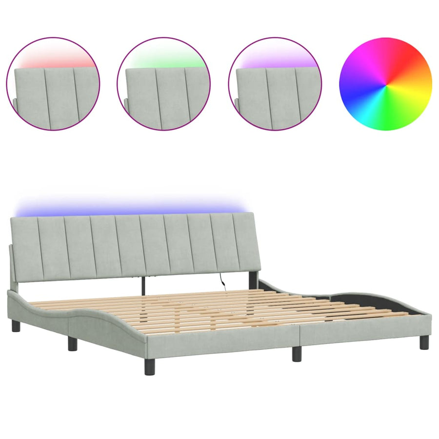 Bedframe Met Led-Verlichting Fluweel 200 x 200 cm Lichtgrijs