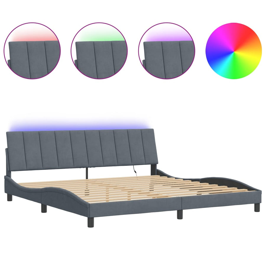 Bedframe Met Led-Verlichting Fluweel 200 x 200 cm Donkergrijs