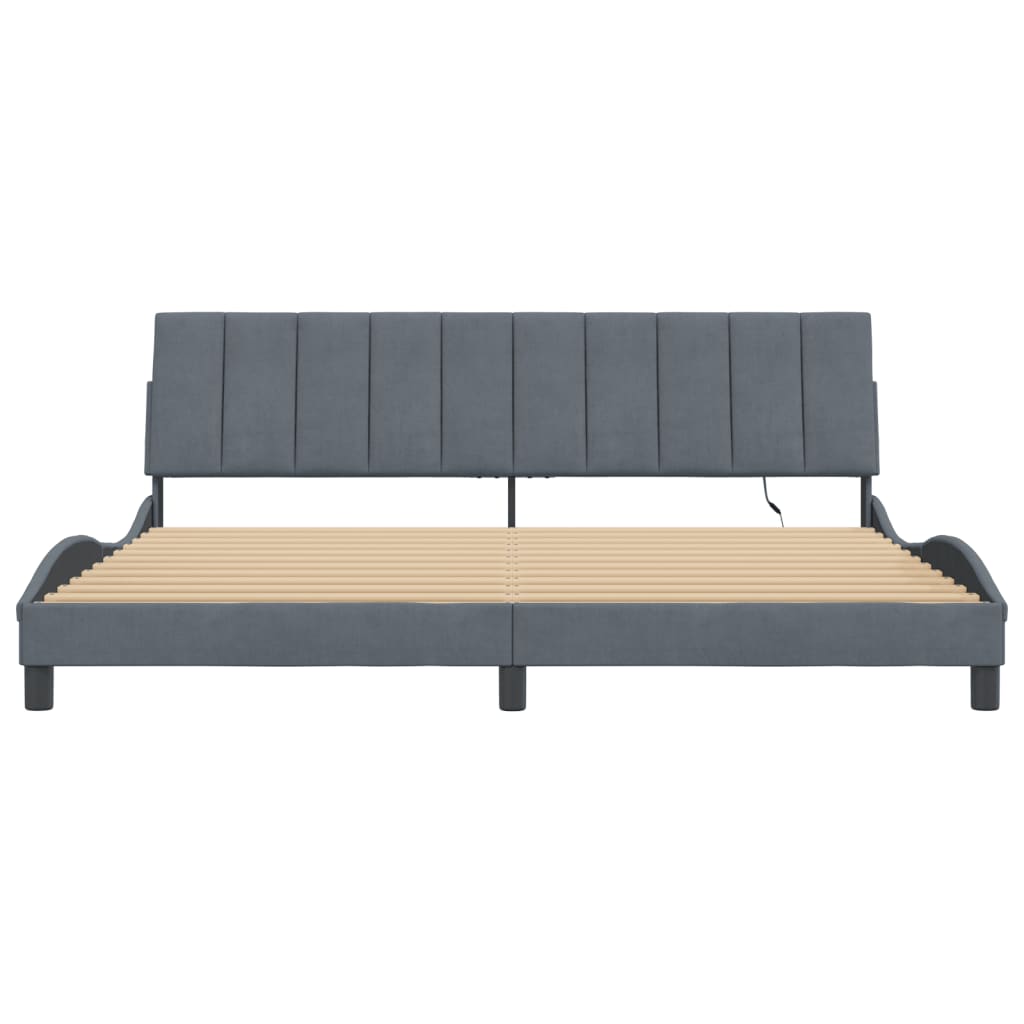 Bedframe Met Led-Verlichting Fluweel 200 x 200 cm Donkergrijs