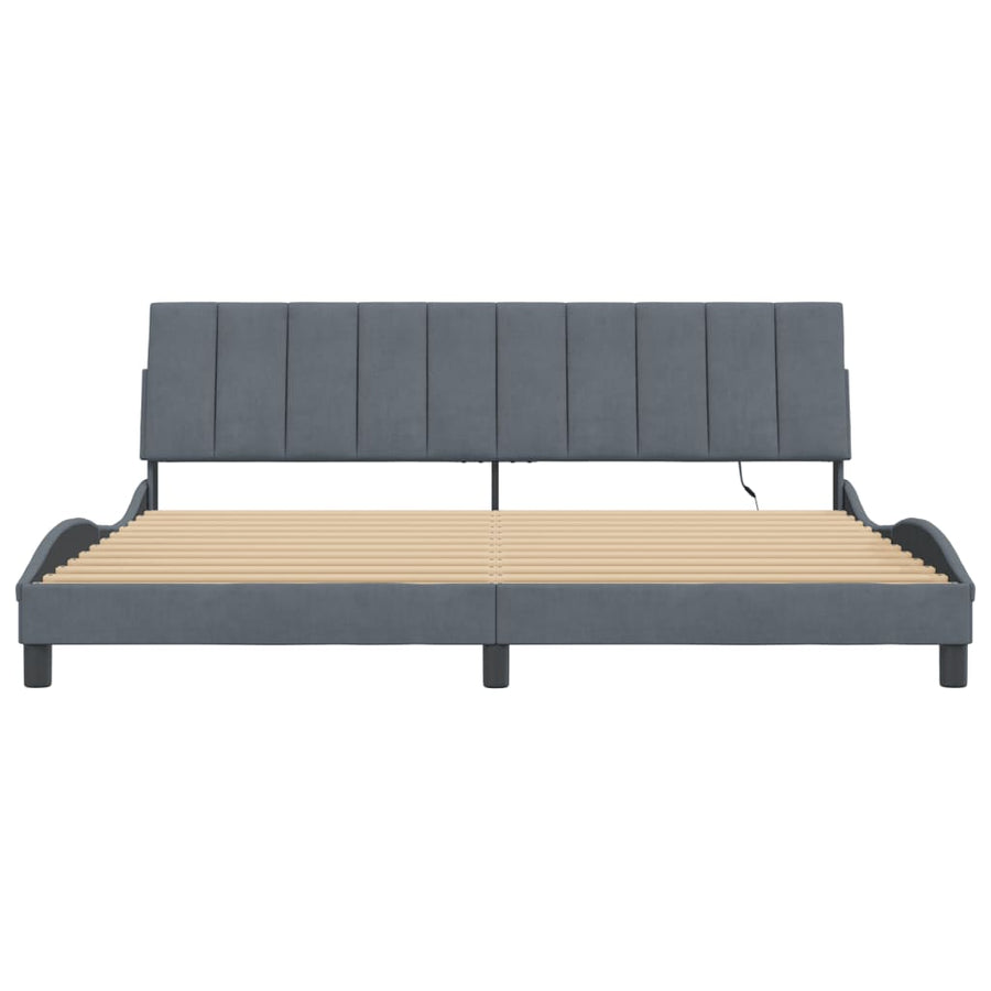 Bedframe Met Led-Verlichting Fluweel 200 x 200 cm Donkergrijs