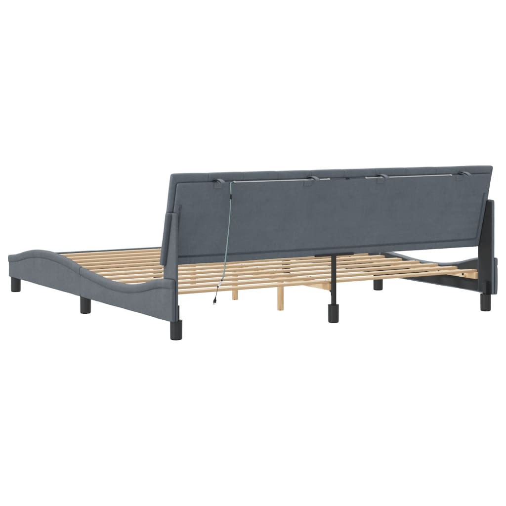 Bedframe Met Led-Verlichting Fluweel 200 x 200 cm Donkergrijs