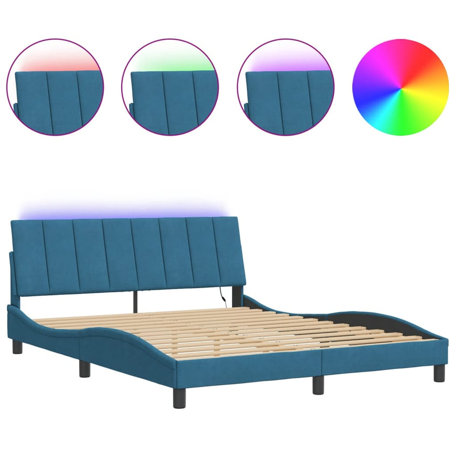 Bedframe Met Led-Verlichting Fluweel 200 x 200 cm Blauw