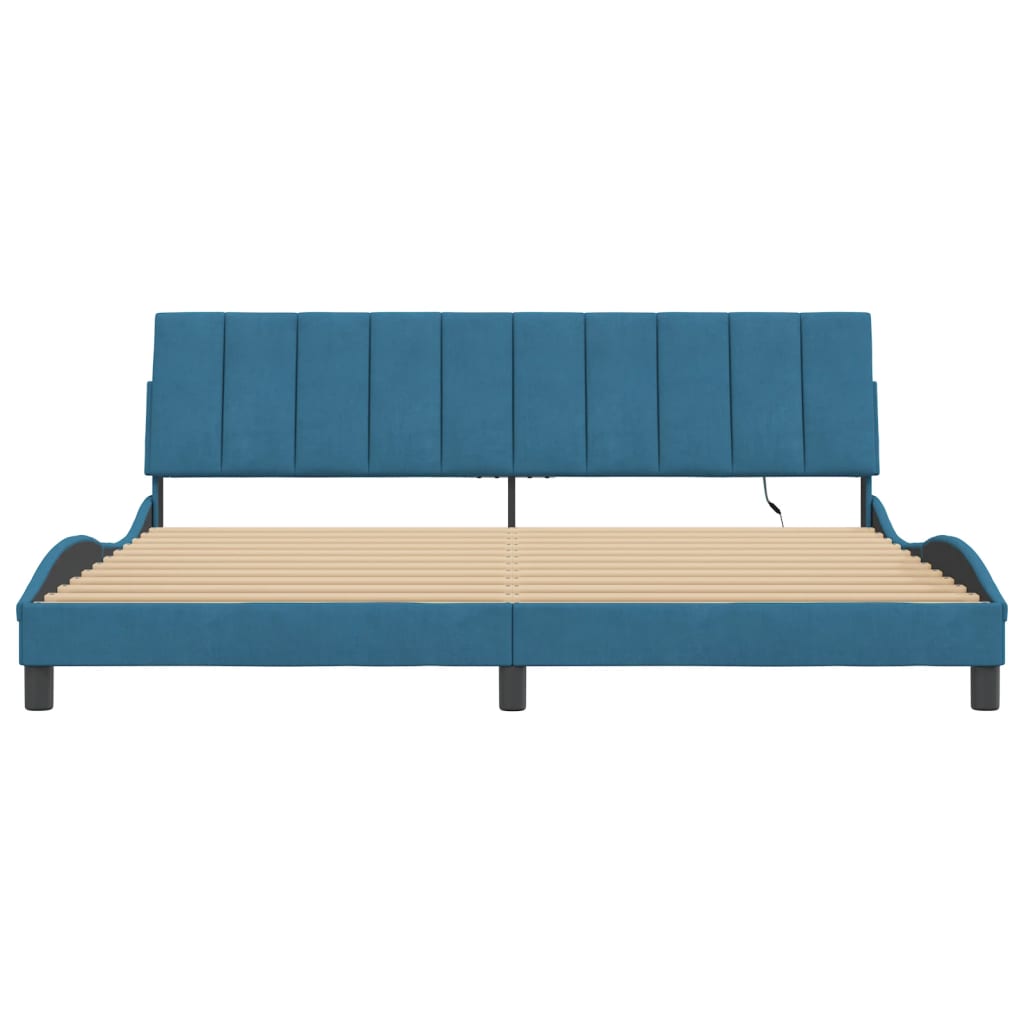 Bedframe Met Led-Verlichting Fluweel 200 x 200 cm Blauw