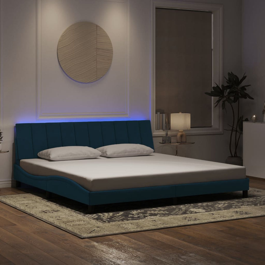 Bedframe Met Led-Verlichting Fluweel 200 x 200 cm Blauw
