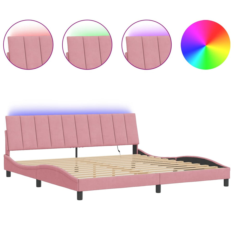 Bedframe Met Led-Verlichting Fluweel 200 x 200 cm Roze