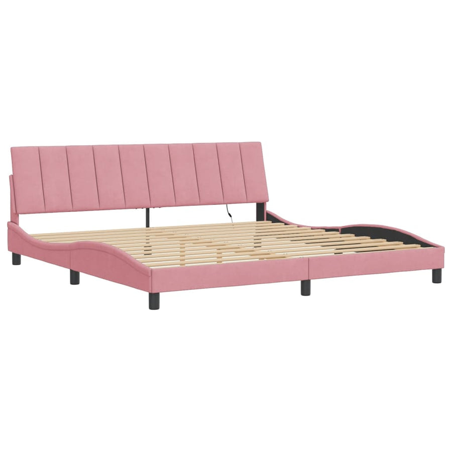 Bedframe Met Led-Verlichting Fluweel 200 x 200 cm Roze