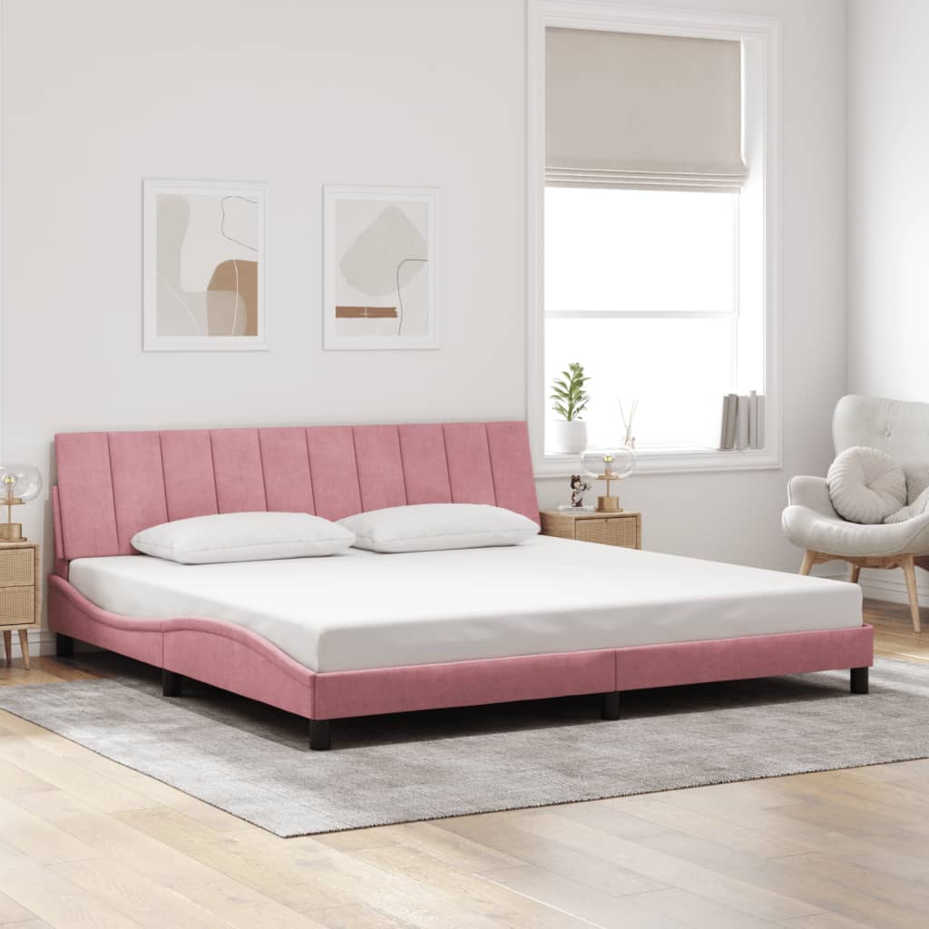 Bedframe Met Led-Verlichting Fluweel 200 x 200 cm Roze