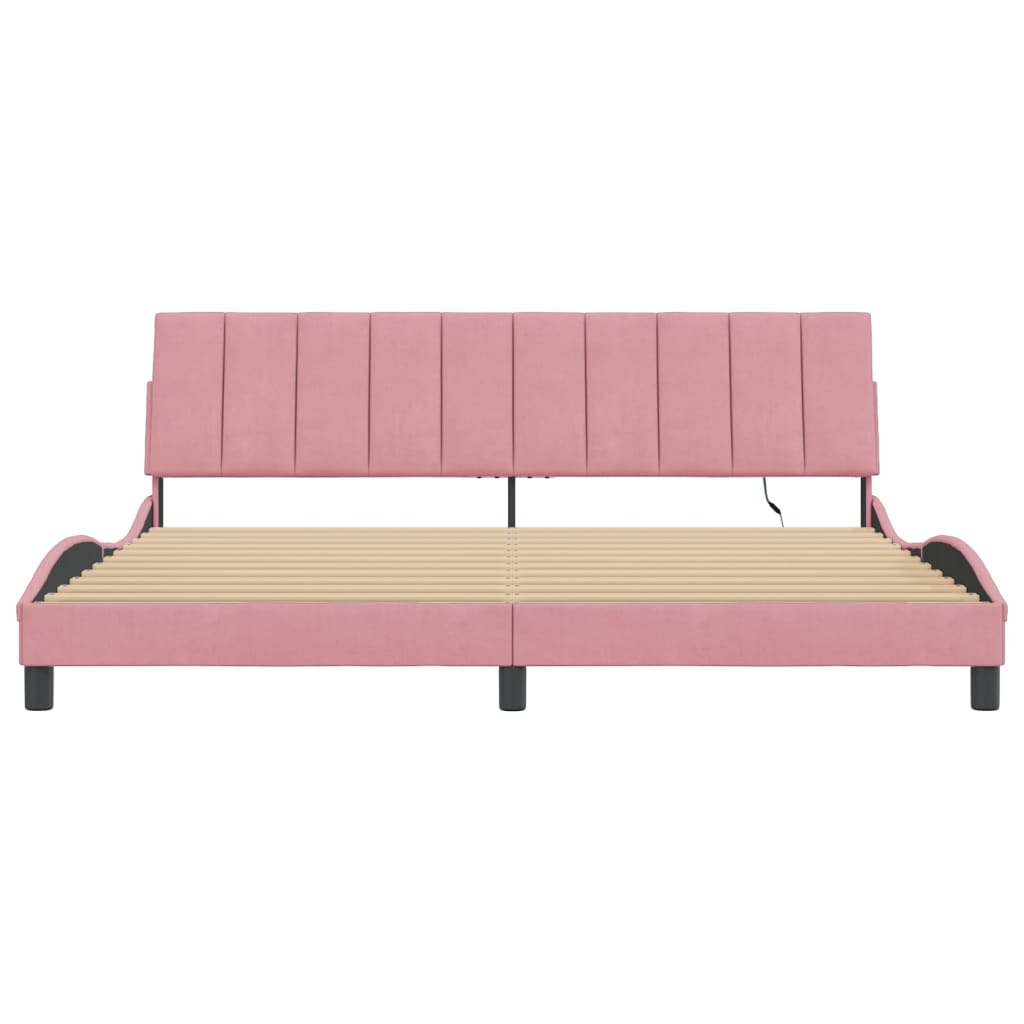 Bedframe Met Led-Verlichting Fluweel 200 x 200 cm Roze
