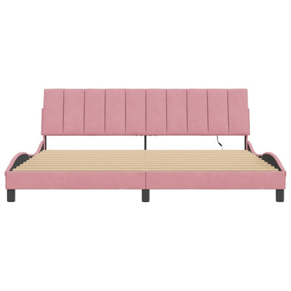 Bedframe Met Led-Verlichting Fluweel 200 x 200 cm Roze