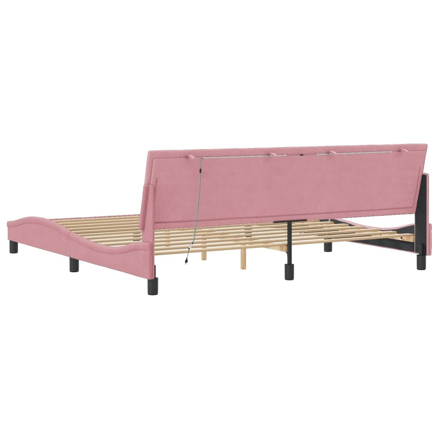 Bedframe Met Led-Verlichting Fluweel 200 x 200 cm Roze