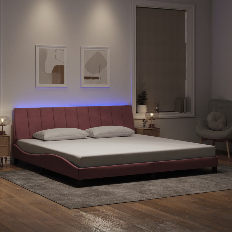 Bedframe Met Led-Verlichting Fluweel 200 x 200 cm Roze