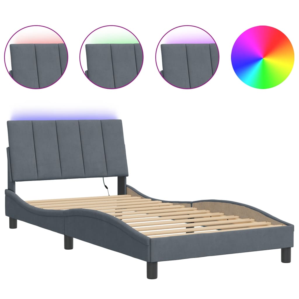 Bedframe met LED zonder matras "Hanko"  fluweel donkergrijs 100x203 cm