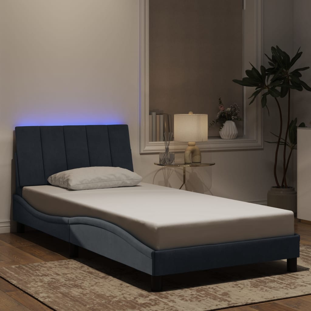 Bedframe met LED zonder matras "Hanko"  fluweel donkergrijs 100x203 cm