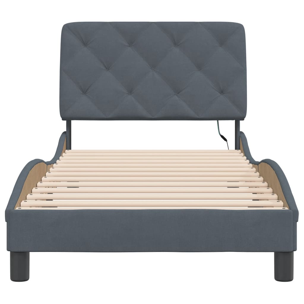 Bedframe met LED-verlichting fluweel donkergrijs 80x200 cm
