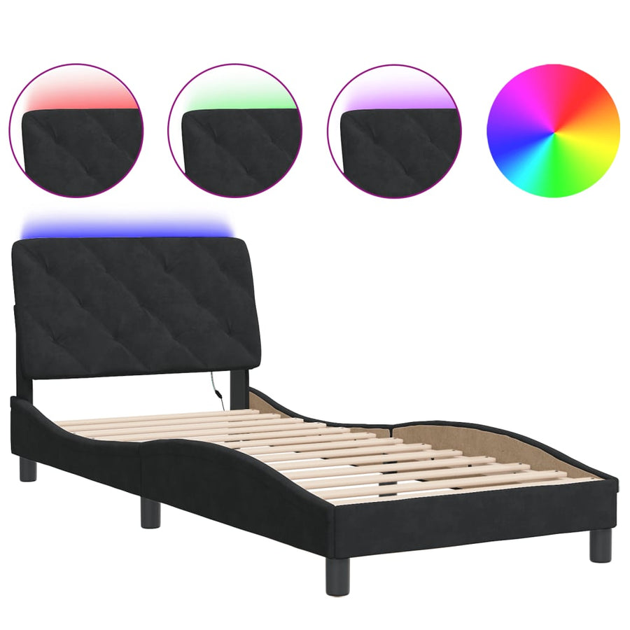 Bedframe met LED-verlichting fluweel zwart 80x200 cm