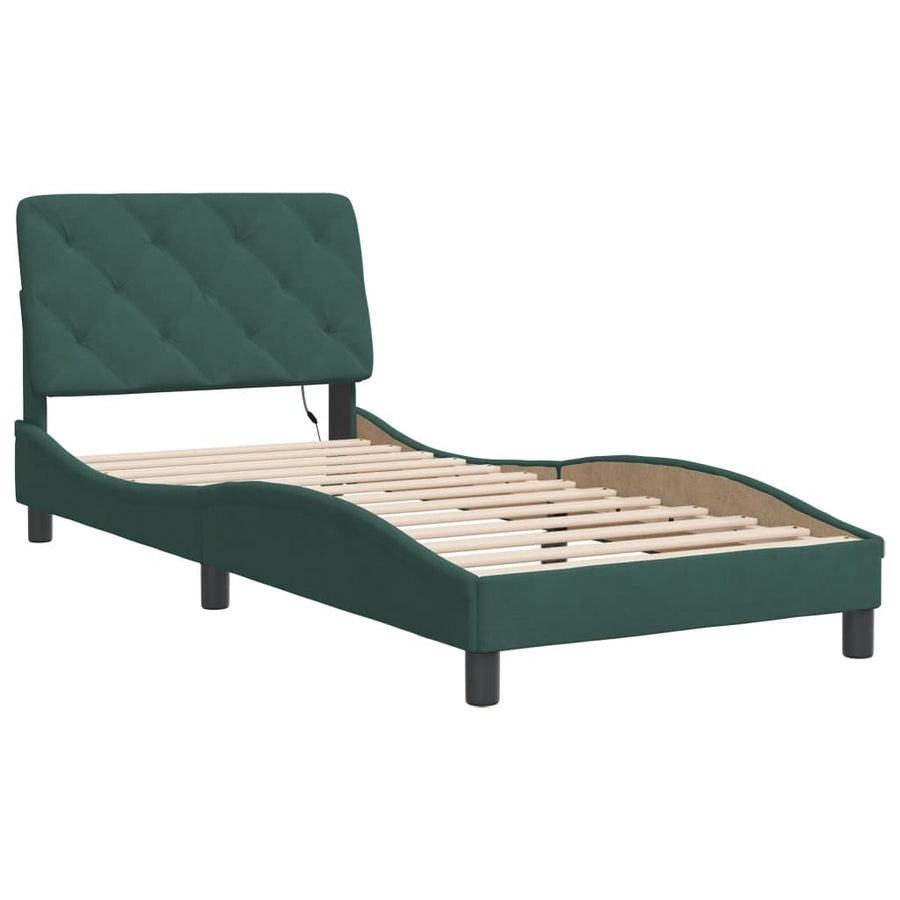 Bedframe met LED-verlichting fluweel donkergroen 80x200 cm