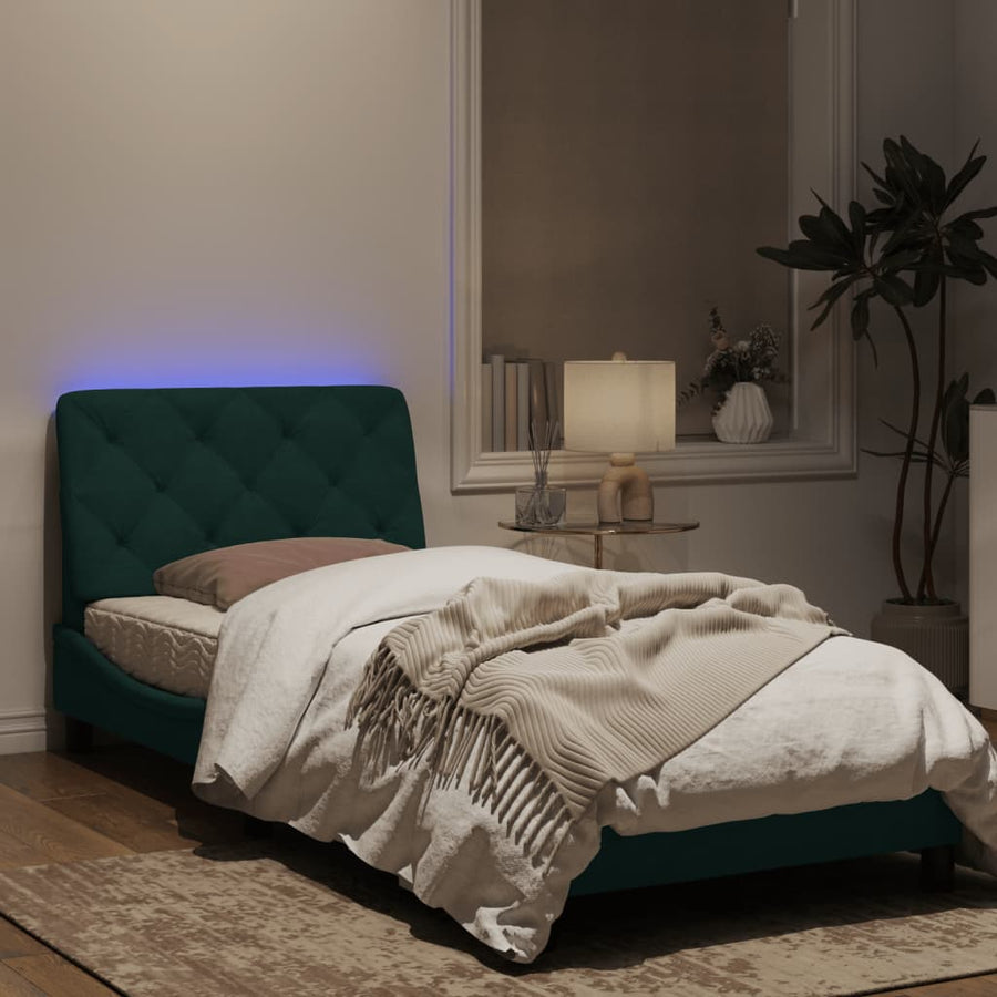 Bedframe met LED-verlichting fluweel donkergroen 80x200 cm