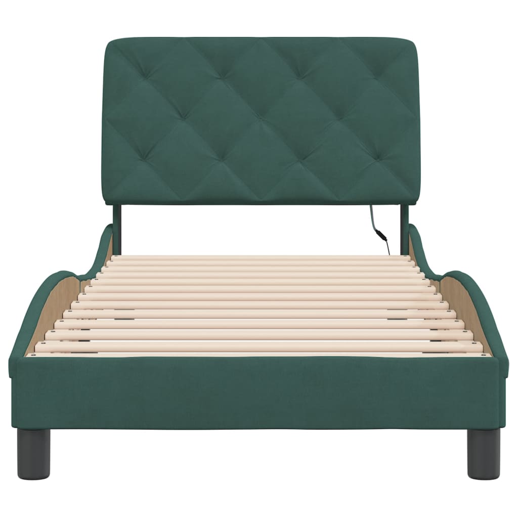 Bedframe met LED-verlichting fluweel donkergroen 80x200 cm