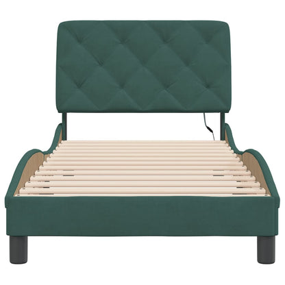 Bedframe met LED-verlichting fluweel donkergroen 80x200 cm