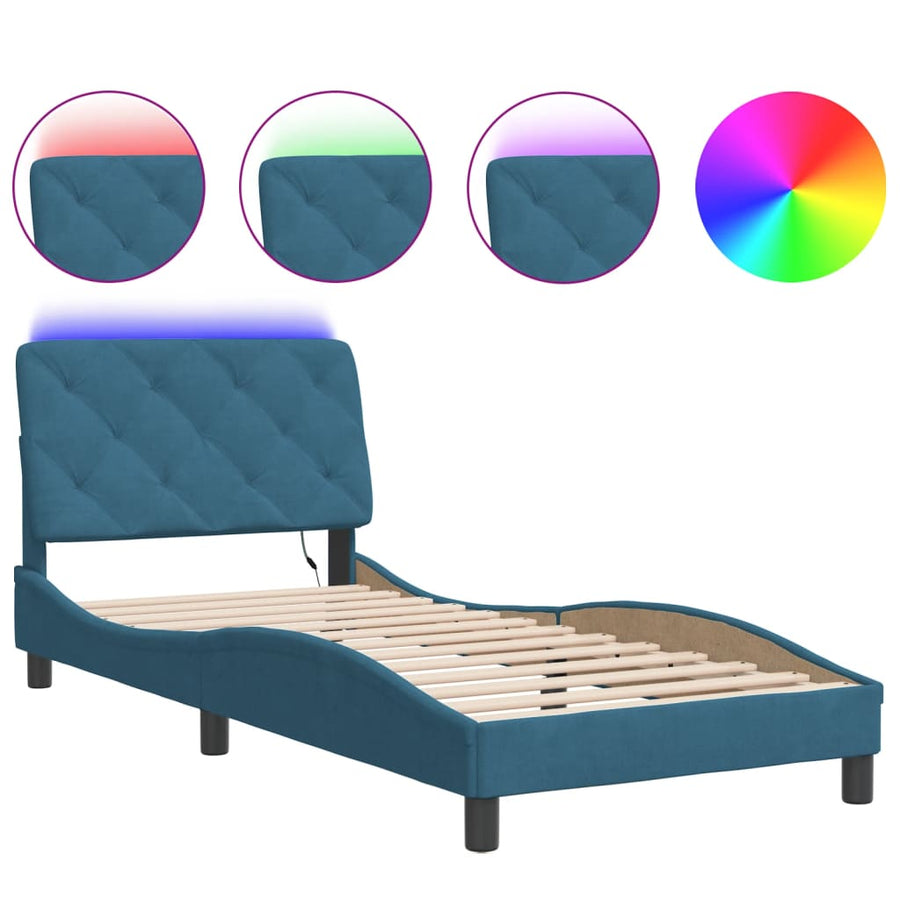 Bedframe met LED-verlichting fluweel blauw 80x200 cm