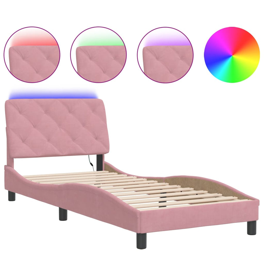 Bedframe met LED-verlichting fluweel roze 80x200 cm