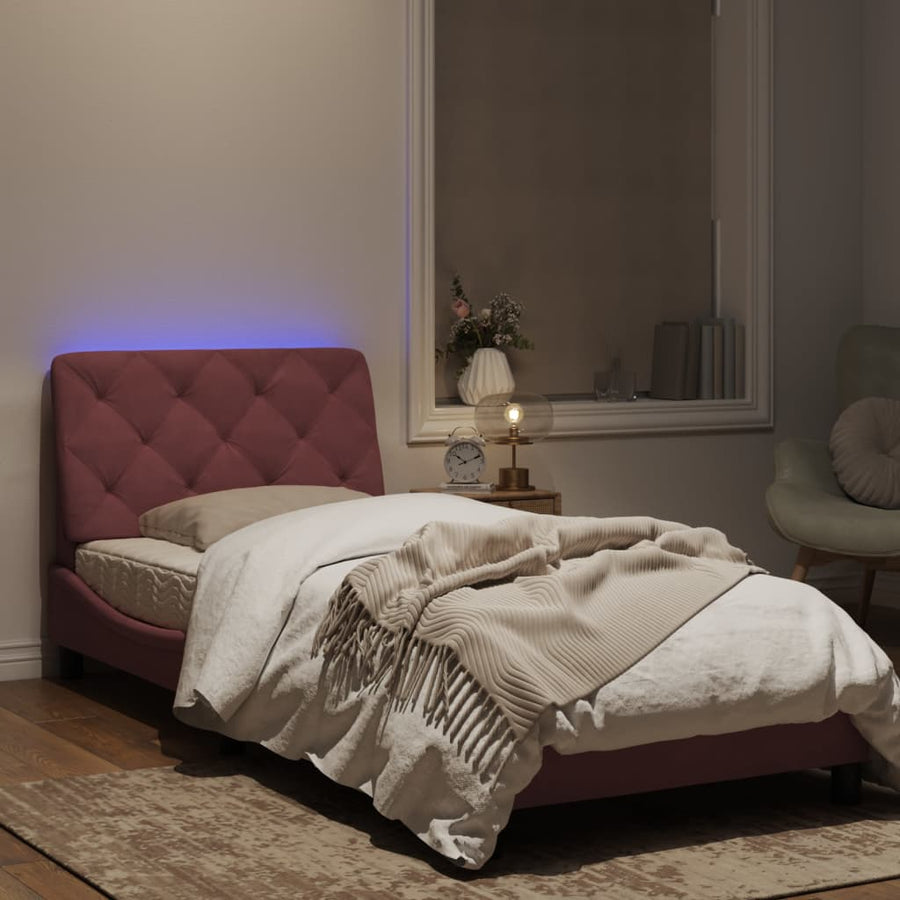 Bedframe met LED-verlichting fluweel roze 80x200 cm