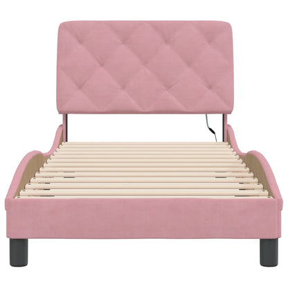 Bedframe met LED-verlichting fluweel roze 80x200 cm
