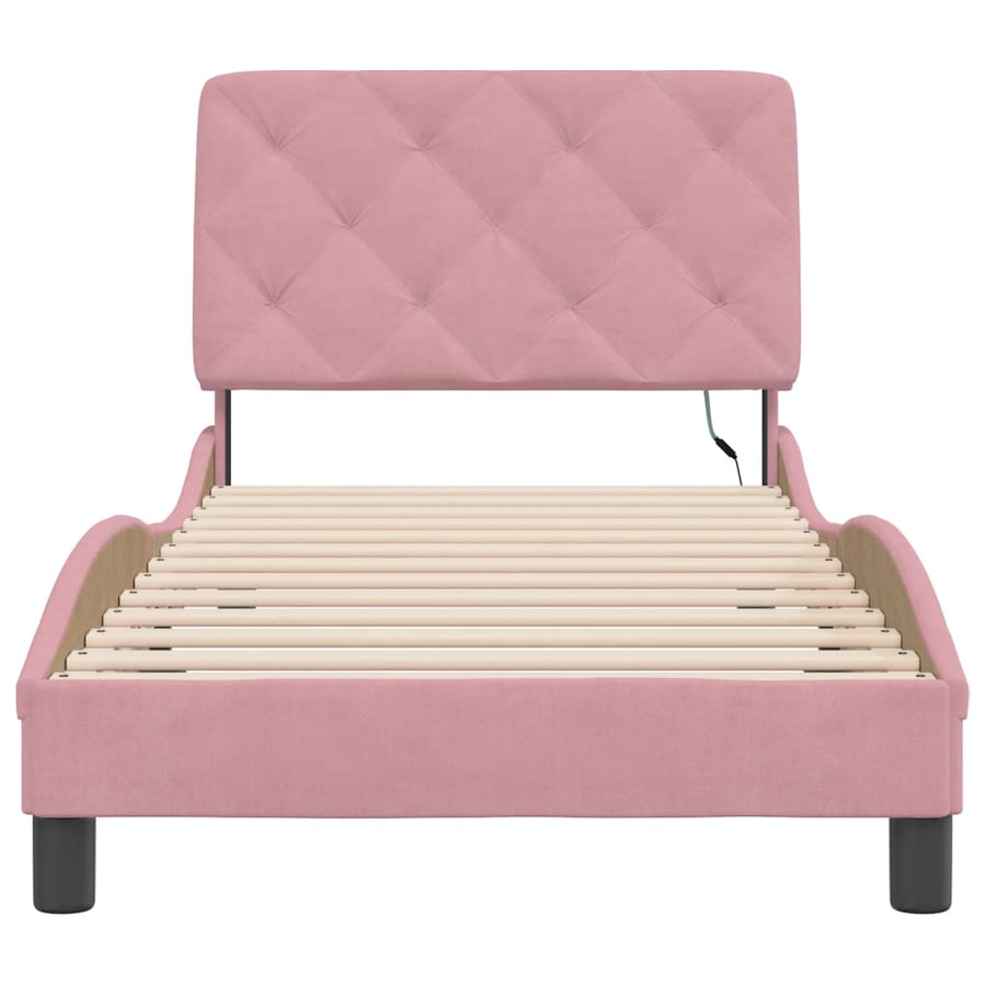 Bedframe met LED-verlichting fluweel roze 80x200 cm